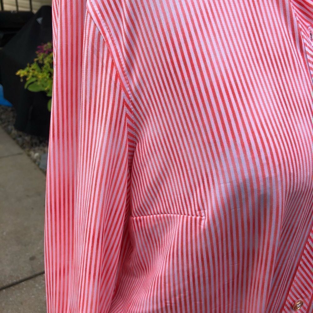 NYGARD orange & red pin striped button down blouse - Picture 4 of 9